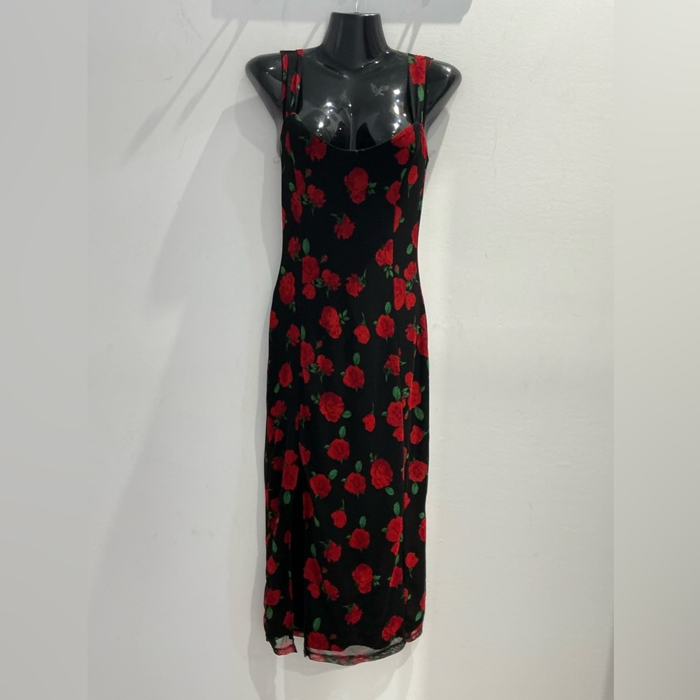 Floral Black and Red Dress
